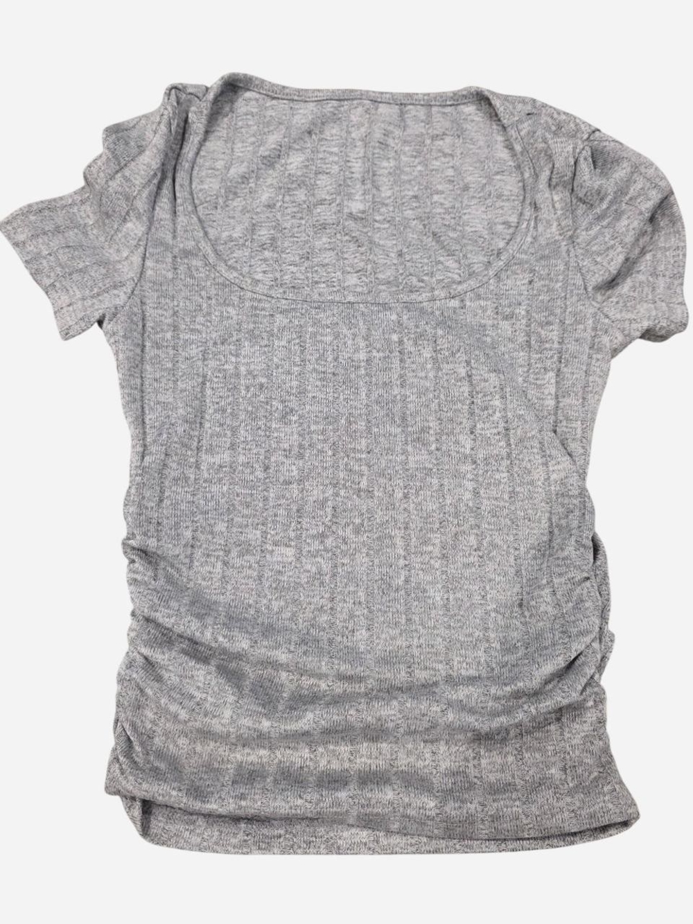 SHEIN Light Gray Ribbed Scoop Neck Short Sleeve Top